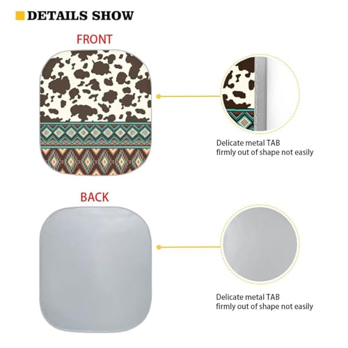 Image of Aztec Cow Print Car Sun Shade for Windshield Foldable Sunshade Front Window Cover Sun Visor Heat and UV Rays That Keeps Vehicle Cool Universal Vehicle Accessories 28.5 x 25.5 inches