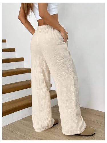 Women's Straight Leg Linen Pants Drawstring Waist Loose Vacation Beach Trousers with Pockets2