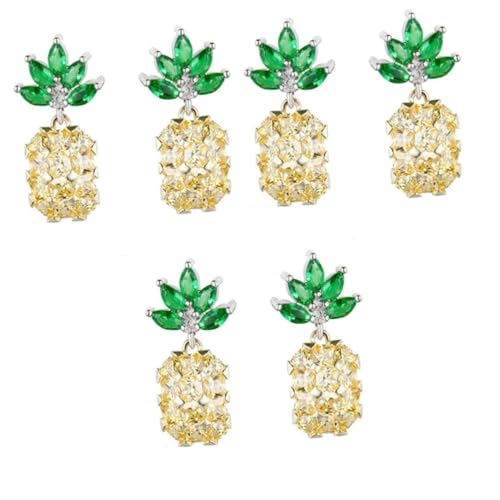 Boucles d'oreilles ananas jaune strass lot de 3 paires pour femmes et filles