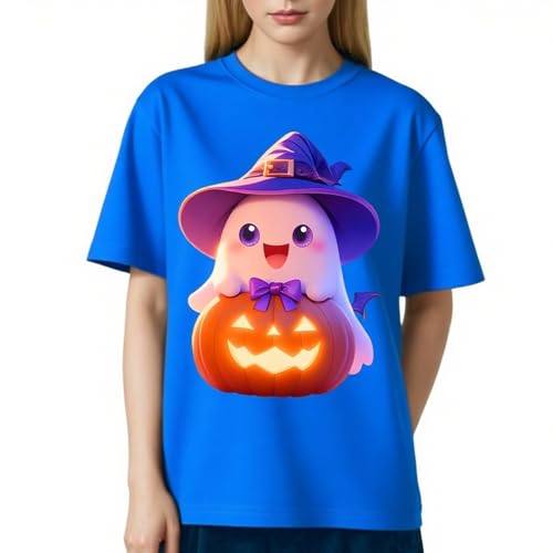 IRUD Halloween Shirts for Women - Pumpkin Ghost Wizard Hat Pattern Round Neck Short Sleeve - image 3
