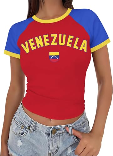 NQIQO Venezuela Crop Tops Women Venezuela Baby Cropped Tees Vintage 2000s Going Out Tee Red XL