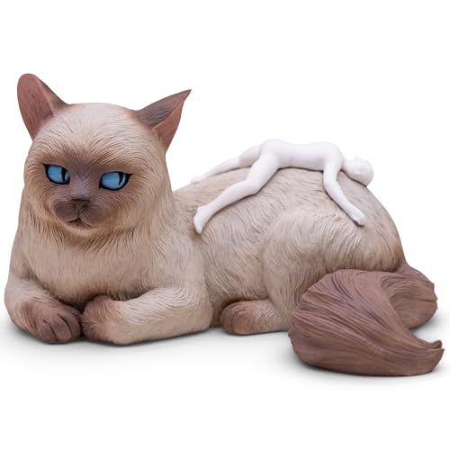JARLL Handcrafted Birman Cat Figurine with Resting Human, Symbolic Sculpture of Trust and Emotional Bond, Unique Home Decor Gift for Cat Lovers & Pet Owners