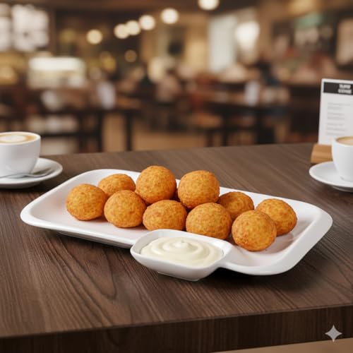 Image of Premium White Ceramic Appetizer Serving Plate 12 Inch Set of 1, with Built-in Dipping Sauce Well Sushi Tray, Dumpling Platter, and Chip & Dip Server, Chip-Resistant