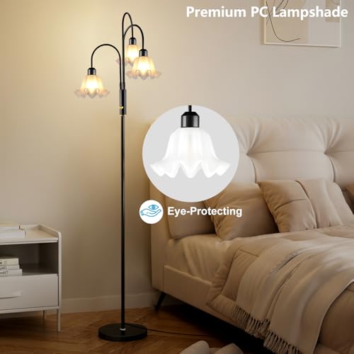Image of Lightdot 70IN Flower Floor Lamp for Living Room, 3 Light Dimmable Tree Floor Lamps with 3000K Bulb Included for Wedding /Party, Unique Floral Tall Lamp with 5Lbs Heavy Base for Bedroom /Sofa -Black