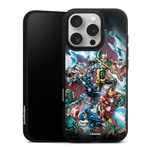 Cover premium compatibile con Apple iPhone 16 Pro custodia del telefono cellulare cover The Avengers Marvel Fumetto silicone nero