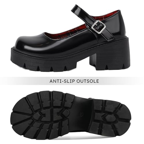 Caradise Womens Chunky Mary Jane Platform Shoes Patent Leather Uniform Dress Shoes3