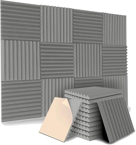Caoruiy 12 Pack Self-Adhesive Acoustic Panels, Sound Proof Foam Panels, High Density Soundproofing Wall Panels for Home (Grey)