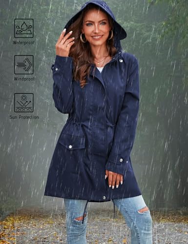 Bloggerlove Rain Jacket with Hood Waterproof Navy Blue XX-Large3