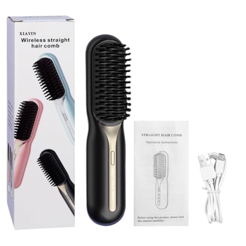 Cepillo alisador de cabello portátil y mini inalámbrico negro miniatura 1