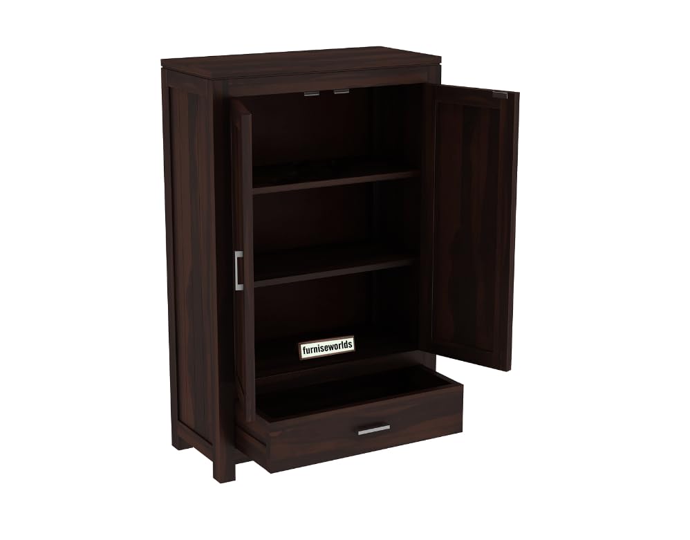 Image of Sheesham Wood Wardrobe with 1 Drawer and 3 Shelves Storage for Bedroom Wooden Almirah for Clothes for Living Room Bedroom Home, Solid Wood Furniture (Walnut Finish)