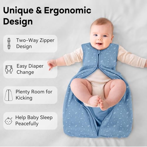 baby sleep sack 6-12 months 3 pack 100 cotton lightweight 05 tog wearable blanket baby sleep bag with 2-way zipper for newborn infant blue