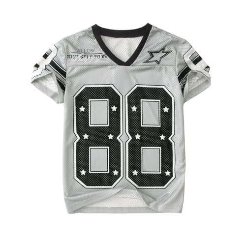 Boy Girl Y2K Jersey Shirt Number Graphic V Neck T-Shirt Kids Football Short Sleeve Tee Sport Summer Casual Tops (160(10-11 Years Light Grey))