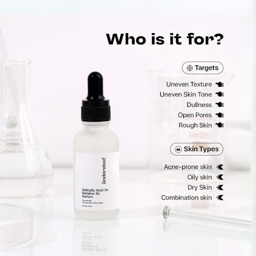 Image of Underated Salicylic Acid Face Serum 2% with 3% Betaine | Acne & Breakout Control Serum | Unclogs Pores, Reduces Blackheads & Excess Oil | Hydrating Formula | 90g (Pack of 3)