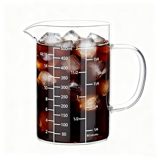 Vaso medidor de vidrio 500 ml con asa y pico miniatura 1