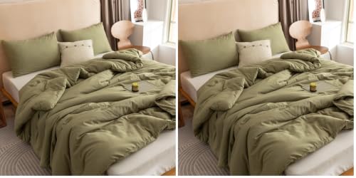 Image of ROSGONIA Queen Comforter Set Olive Green, 3pcs Bedding Sets Queen (1 Boho Olive Comforter & 2 Pillowcases), All Season Lightweight Blanket Quilt (Pack of 2)