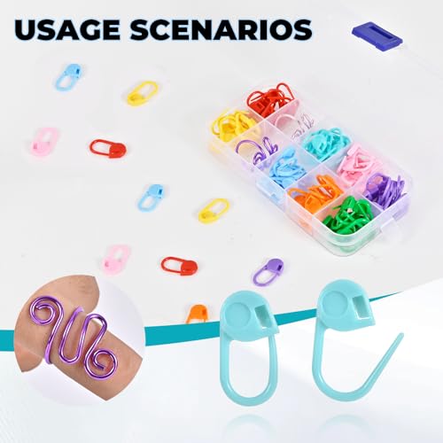 Image of TESEAS 2Pcs Crochet Ring + 100Pcs Stitch Markers Adjustable Crochet Tension Rings for Finger Handmade Open Yarn Guide Crocheting Rings Knitting Accessories with Box,The Ideal Aid to Knitting Supplies