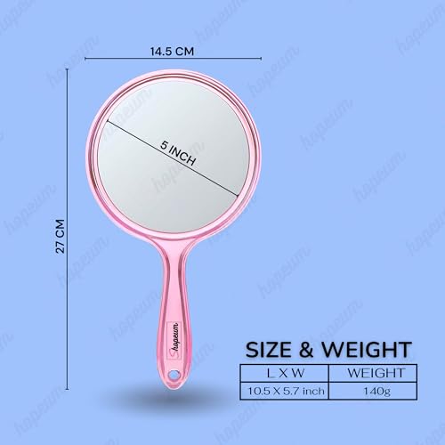 Image of Transparent Double‑Sided Hand Mirror 1X /5X Magnification - 5‑inch Round Acrylic Mirror with Handle & Hanging Hole - Lightweight Portable Makeup & Grooming Tool (Pink)