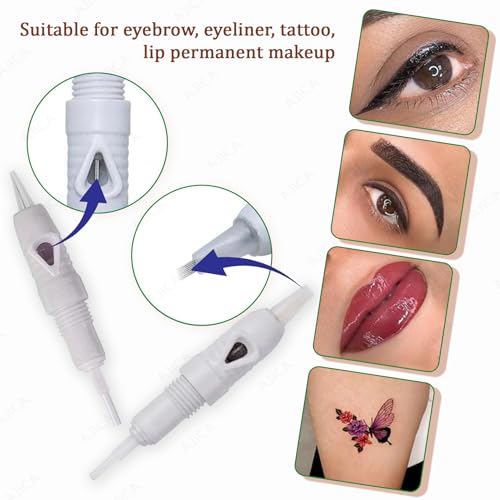 Image of PMU Permanent Micro-blading Semi-Permanent Makeup 1P I 3P | 5P | 7 P | 3F | 5F | 7F Needles Eyebrow Tattoo Permanent Makeup Pen Needle Cartridge for Eyeliner Pack of 10 (1 Prong Needle)