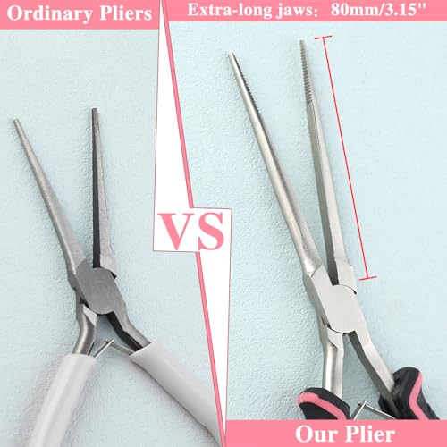 LEONTOOL 7" Extra Long Needle Nose Pliers for Jewelry Making Long Reach Tool Slim with Teeth - Image 2