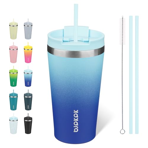 Image of BJPKPK 18 oz Coffee Tumbler with Straw, Insulated Stainless Steel Cup
