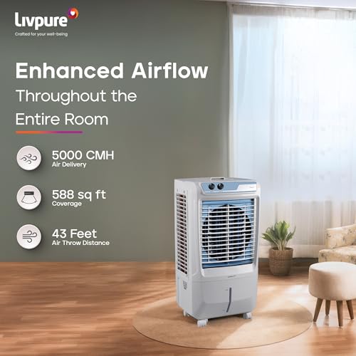 Livpure Koolbliss Desert Air Cooler - 88 L | 190W Motor with Thermal Overload Protection | Big Ice Chamber | Antibacterial Honeycomb Pads | Inverter Compatibility | 2 Years Warranty on Motor |