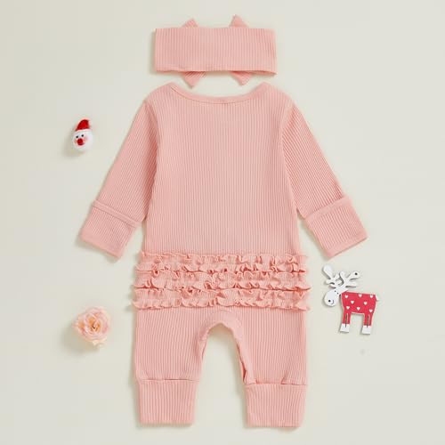 Dcohmch My First Christmas Baby Girl Outfit Fashionable Jumpsuit Embroidery Long Sleeve Romper + Headband Newborn Clothes3