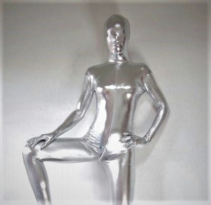 む*ょ様 【美品】オールタイツ 全身タイツ シルバー 全身タイツ シルバー 銀色 顔 開口の全身タイツ 魚のうろこ 塗装