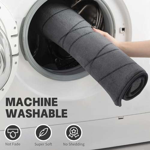 Image of YIHOUSE Bathroom Rugs Set 5 Piece, Memory Foam Bath Mat Dark Grey | Ultra Soft, Absorbent, Non-Slip, Machine Washable, for Bathroom, Sink and Toilet