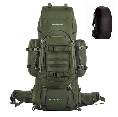 Image of Hyper Adam 95 Ltr Rucksack With Detachable Hiking Backpack & Rain Cover for Trekking & Travelling | Mountain Bags For Men & Women| Backpack Military Grade Made With 3 Year Warranty