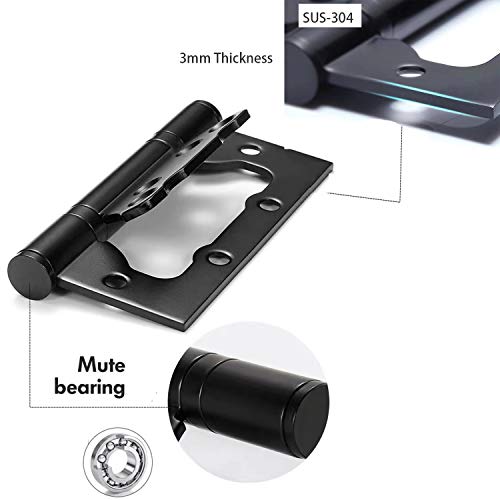 3pcs 5Inch Home Door Hinges Ball Bearing Small Flush Hinge Non-Mortise Stainless Steel Brushed Nickel Smooth and Silent Movement Replacement Ball Bearing Mute (Black) - Image 3