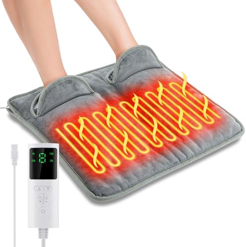 Electric Heated Foot Warmer for Men Women, Electric Heating Pad for Feet with LCD Display & 9 Fast Heating Settings, 2H Auto Shut Off, Machine Washable Foot Heating Pad for Desk, Bed,Office,Home