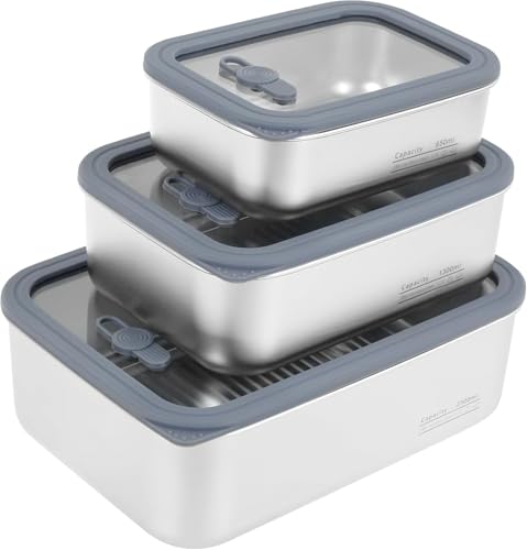 Stainless Steel Food Storage Containers-3Pcs Leakproof,...