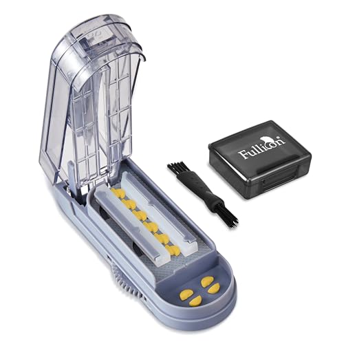 Image of Fullicon Pill Cutter, Cuts Multiple Pills with Accurate Alignment, Grey | Brush & Pill Box Included, Adjusts for Pills Up to 0.6 Inches Wide, Covered Stainless Steel Blade for Safety