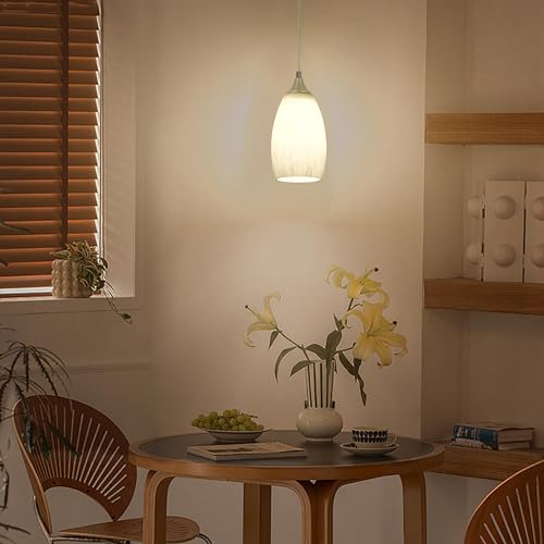 Image of 2 Pack 4.65 Inch Handblow Art Off White Glass Lamp Shade Pendant Ceiling Chandelier Wall Sconce Light Replacement Oval Glass Shade Fixture