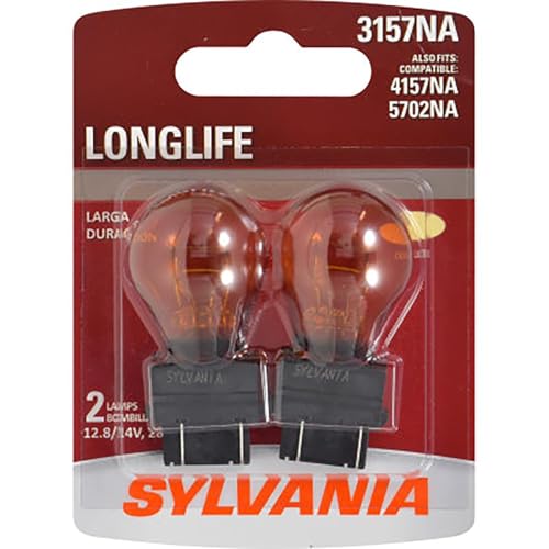 SYLVANIA 3157NA Long Life Mini Bulb - Amber Automotive Light Bulb - Car Signal Light Bulb Ideal for Parking, Side Marker & Turn Signal Applications - 2 Bulbs