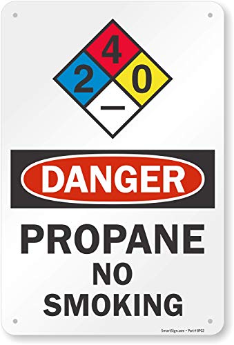SmartSign 18 x 12 inch â€œDanger - Propane, No Smokingâ€ NFPA Metal Sign with Hazard Ratings, 63 mil Laminated Rustproof Aluminum, Multicolor