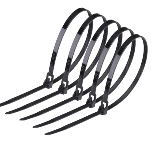 Rluobo 100 Stück Kabelbinder Wiederverschließbar Kabelbinder Schwarz Set für Kabelmanagement Gartenarbeit im Büro Wohnen und Werkstätten 300 mm x 4 8 mm UV Beständig