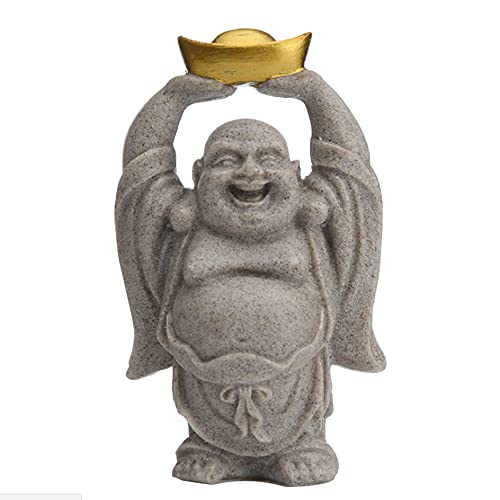 ANCLLO Statue murale en grès pour décoration d'intérieur, Bouddha rieur Maitreya miniature, modèle en grès