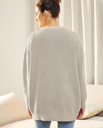 Image of ebossy Women's Open Front Knit Cardigan Casual Long Sleeve Oversized Button Lightweight Sweater Outwear (M, Taupe)