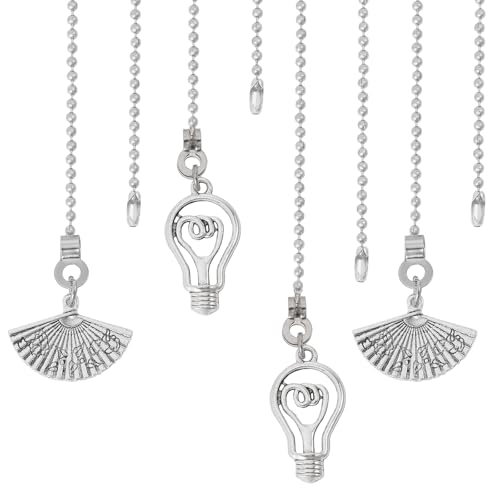 Image of GLOBLELAND 4PCS Platinum Ceiling Fan Pull Chain Ceiling Fan Danglers with Decorative Fan and Bulb Beaded Ball Chain Extenders for Home Decoration