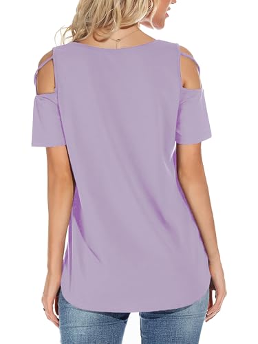 Image of Jar of Love Women's Summer Tops Short Sleeve Cold Shoulder Tops T-Shirts for Women Spring Summer Tops Loose Fit Tunic 2026