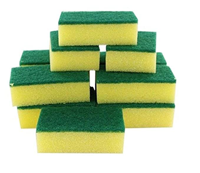 SSE Multipurpose Yellow Foam Pad Sponge Scrubber Kitchen Scrubber for Dish, Utensils, Tiles Cleaning (Green and Yellow, 12-Piece) (Polyester)-image-7