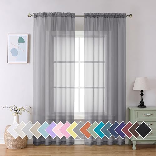 Aiyufeng Charcoal Grey Sheer Curtains 84 inches Long 2 Panels Sets for Living Room/Bathroom/Basement Rod Pocket 2PCS 40Wx84L