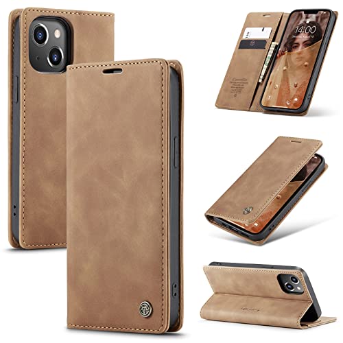 owlhold iPhone 13 hülle iPhone 13 klapphülle Premium PU Leder RFID Schutzhülle Faltbare Ständer Handytasche Lederhülle Kartenfach Standfunktion Handyhülle für iPhone 13 - Braun