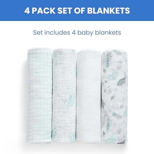 Image of Delta Children 100% Cotton Muslin Baby Receiving Blankets for Girls and Boys - 47x47 Inches (Pack of 4), Sea Life