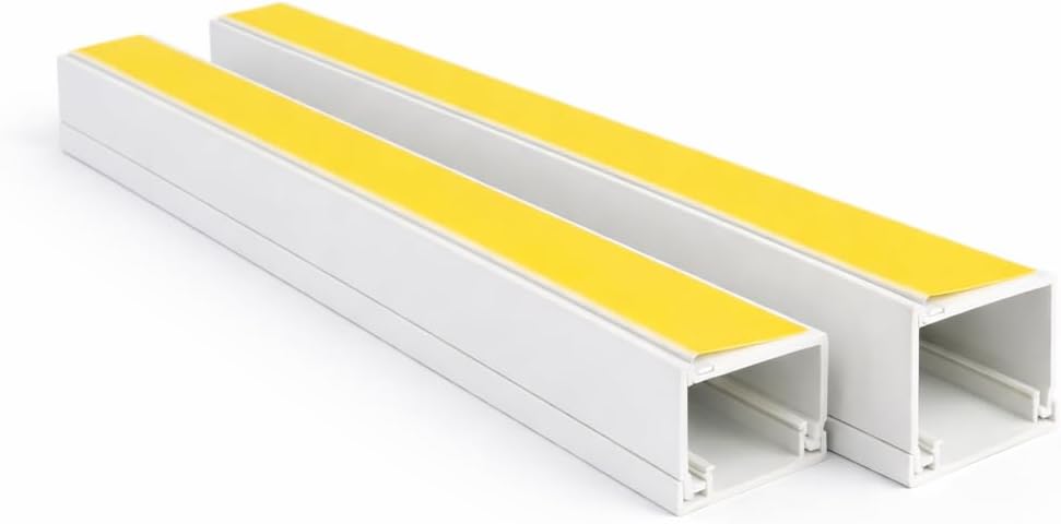 2 x 1m White Self Adhesive Cable Trunking (2m Pack) – PVC Cable Cover Raceway Kit for Wall & TV Wire Hiding, Cord Concealer Management Channel, 10x8mm