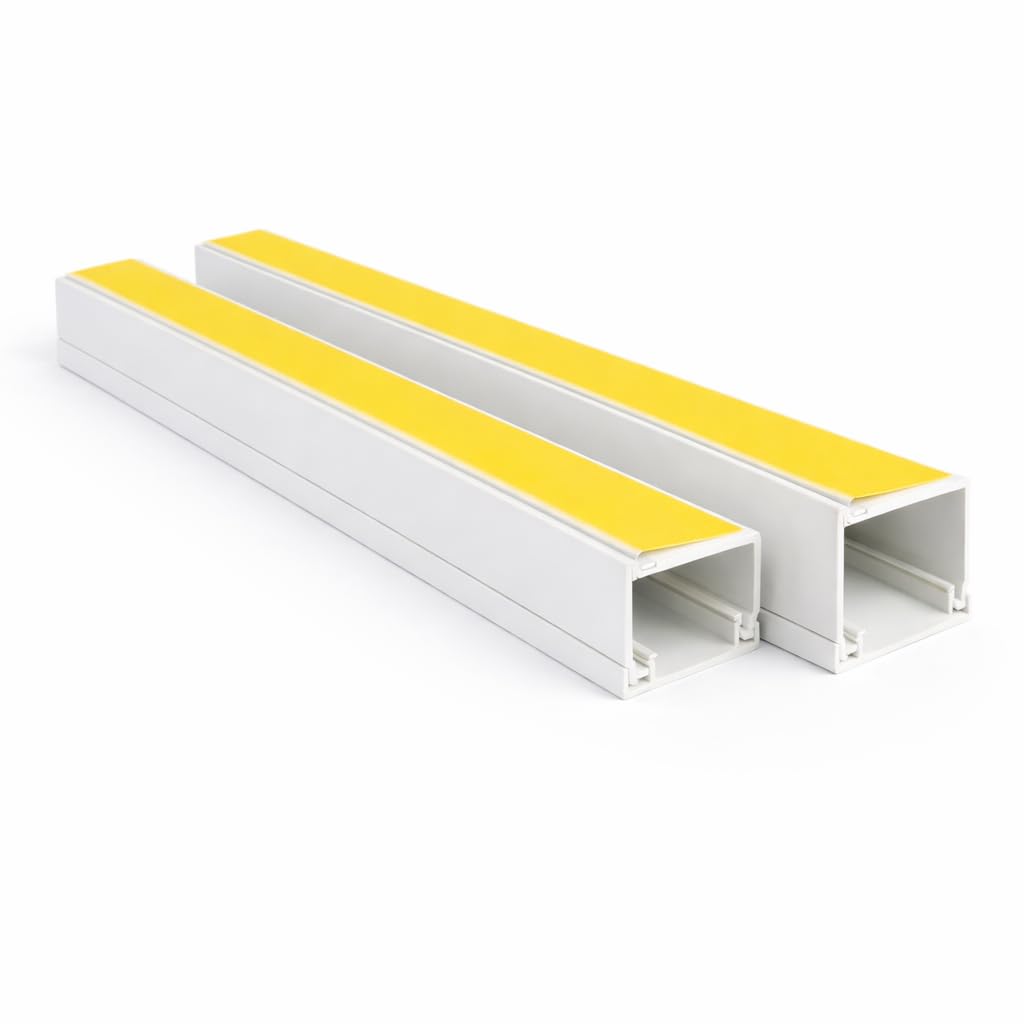 2 x 1m White Self Adhesive Cable Trunking (2m Pack) – PVC Cable Cover Raceway Kit for Wall & TV Wire Hiding, Cord Concealer Management Channel, 16x16mm