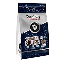 VITALDIN SPORT 100% Whey Protein 1 Kg – 100% Proteine del Siero del Latte in Polvere con Digezyme – Sviluppo & Recupero Muscolare – Gusto Cioccolato – 6,5 g BCAA per serving – Senza Zuccheri Aggiunti