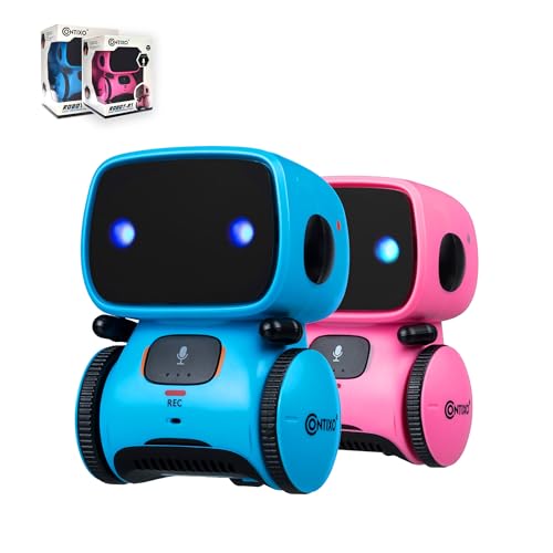 Contixo R1 Robot Toys for Kids 2 Pack Bundle - Smart Robot for Kids Voice Control Talking Dancing Learning Educational Toy for Boys Girls Toddlers Age 3-12 Years Old Birthday Gifts - Blue, Pink