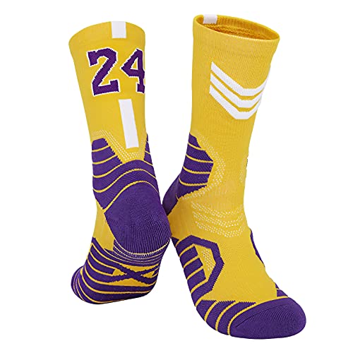 Joinfine #24 Sport 4 Pairs Elite Basketball Socks Athletic Sock Basketball Fans Crew Socks Gift for Men Women, One Size4